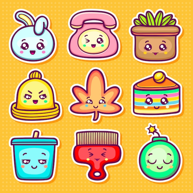 Free vector kawaii sticker icons hand drawn doodle coloring