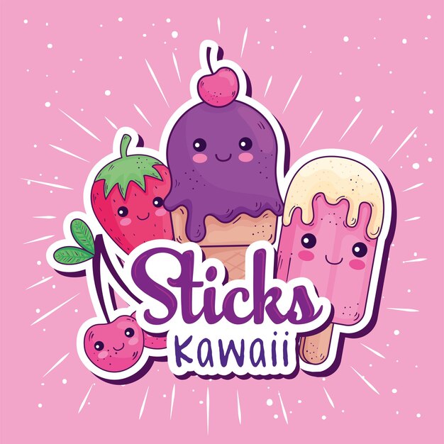 Premium Vector | Kawaii sticks cartoons icon set design, cute character