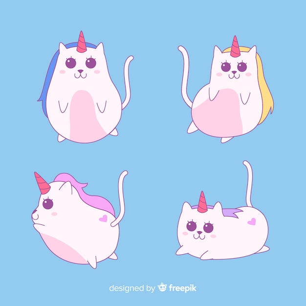 Free vector kawaii style caticorn character collection