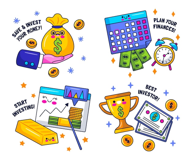 Kawaii style finance sticker collection