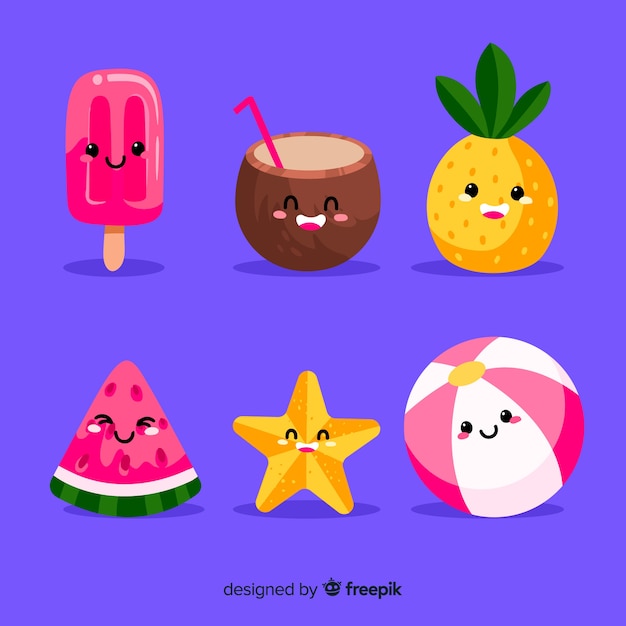 Free vector kawaii style summer character collection