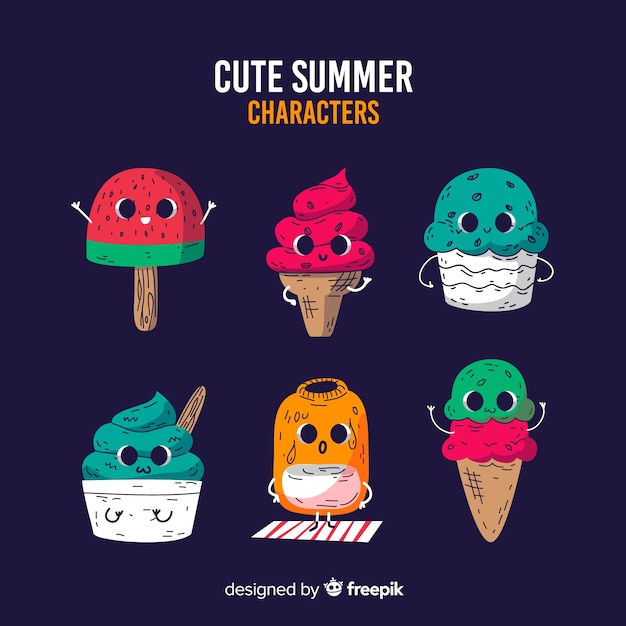 Free vector kawaii style summer character collection