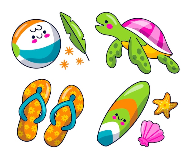 Free vector kawaii style summer stickers set