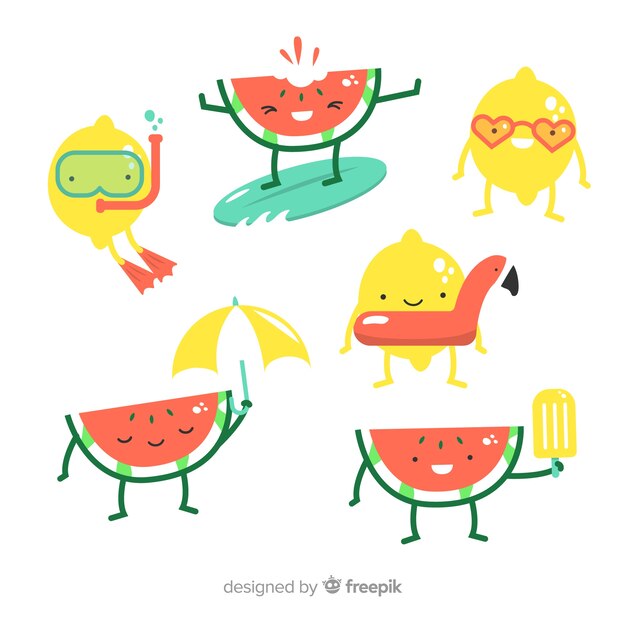 Free Vector kawaii summer character collection