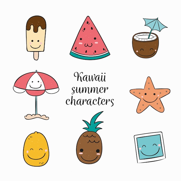 Free vector kawaii summer character collection