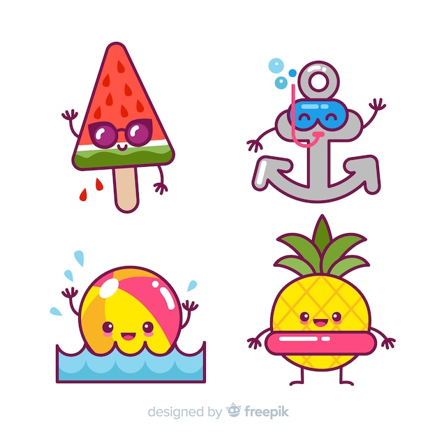 Free vector kawaii summer character collection