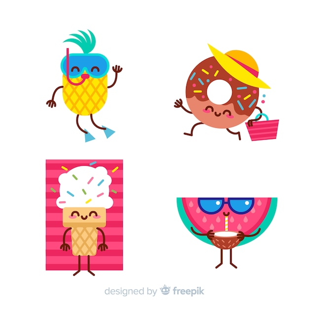 Free vector kawaii summer character collection