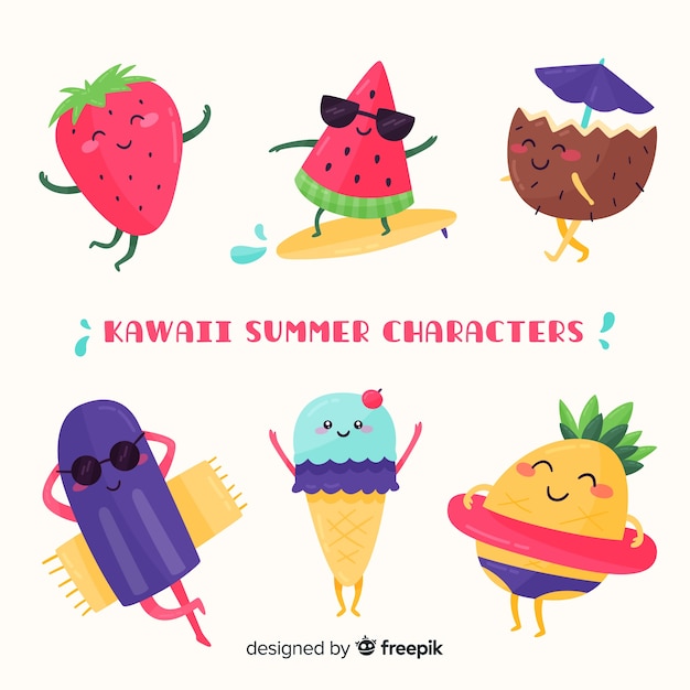 Free vector kawaii summer character collection