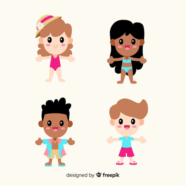 Free vector kawaii summer characters set