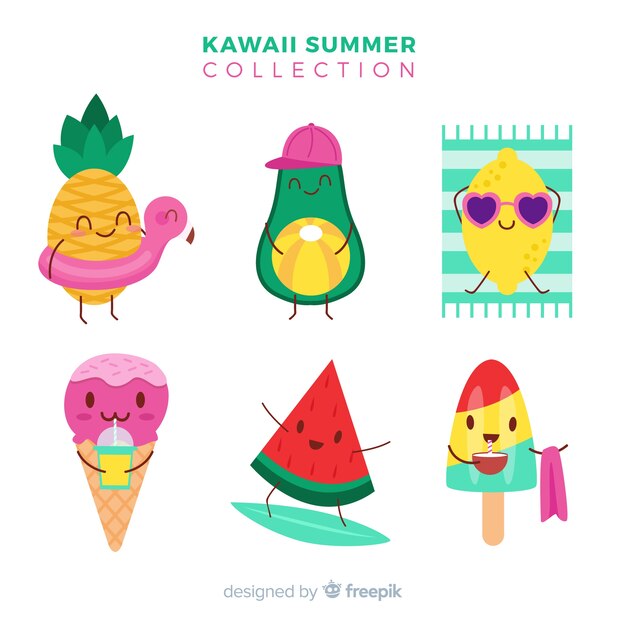 Free vector kawaii summer characters