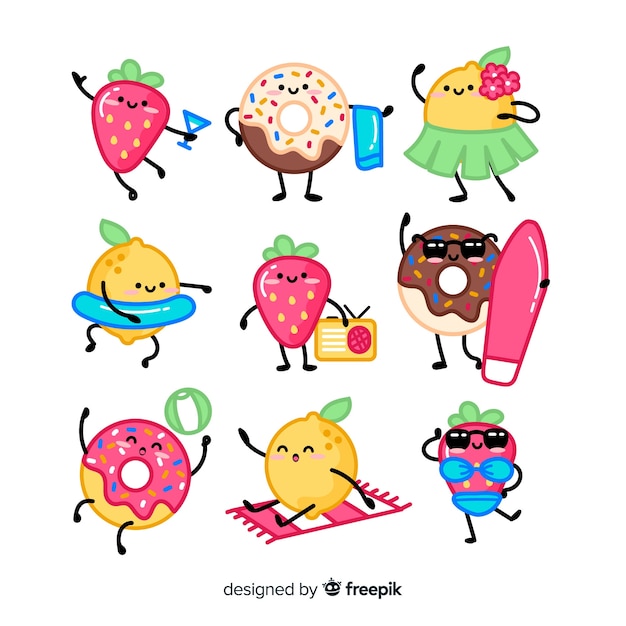 Free vector kawaii summer elements collection