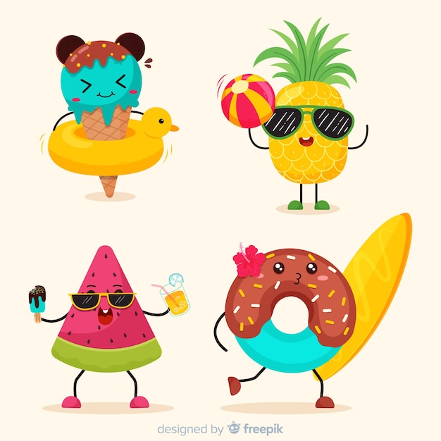 Free vector kawaii summer elements collection