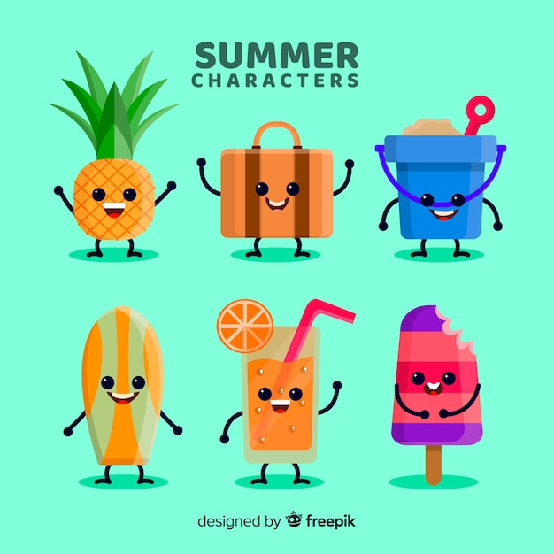 Free vector kawaii summer elements set