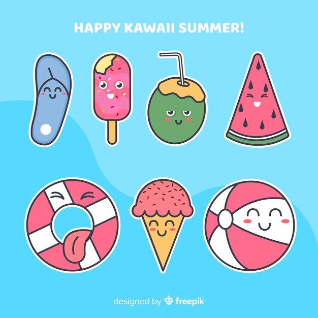 Kawaii summer elements set