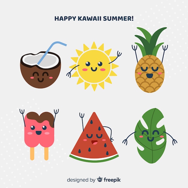 Kawaii summer elements set