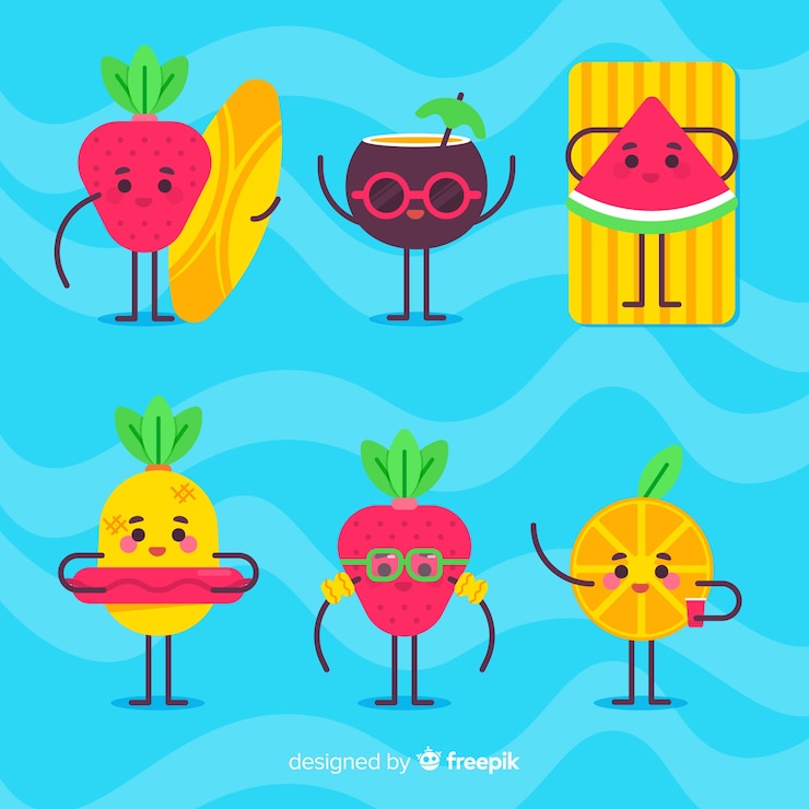 Free Vector kawaii summer fruits set