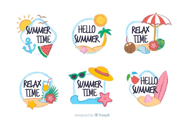 Free Vector kawaii summer sticker collection