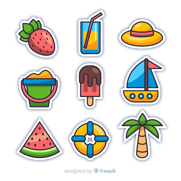 Free vector kawaii summer sticker collection
