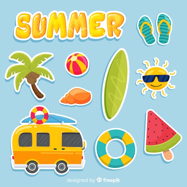 Free Vector kawaii summer sticker collection