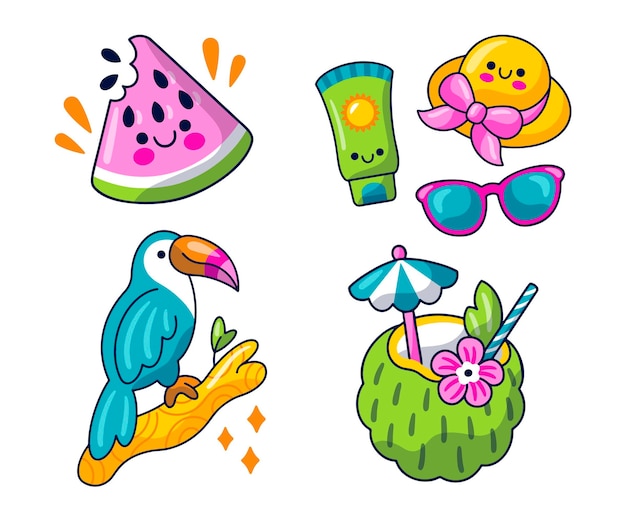 Free vector kawaii summer stickers pack