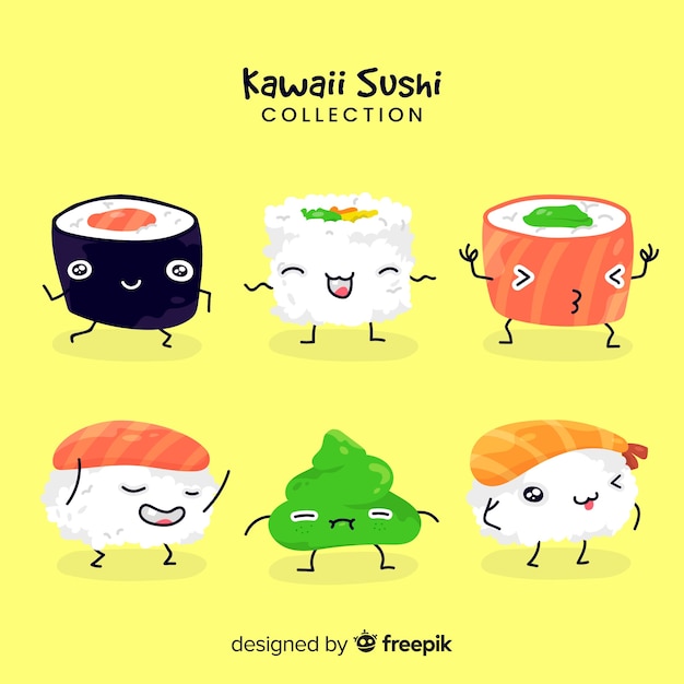 Vettore gratuito kawaii sushi collectio