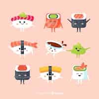 Vettore gratuito collezione di sushi kawaii