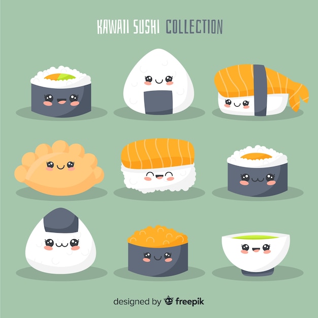 Vettore gratuito collezione di sushi kawaii