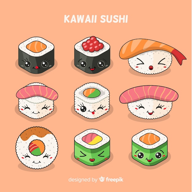 Collezione di sushi kawaii Vettore gratuito