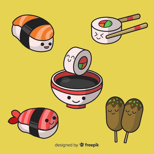 Free vector kawaii sushi collection