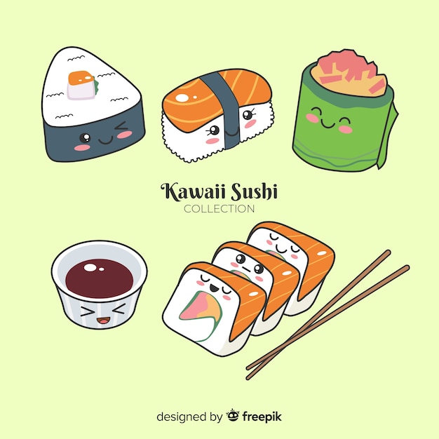 Vettore gratuito collezione di sushi kawaii