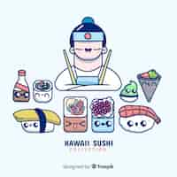 Vettore gratuito collezione di sushi kawaii