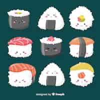 Vettore gratuito collezione di sushi kawaii