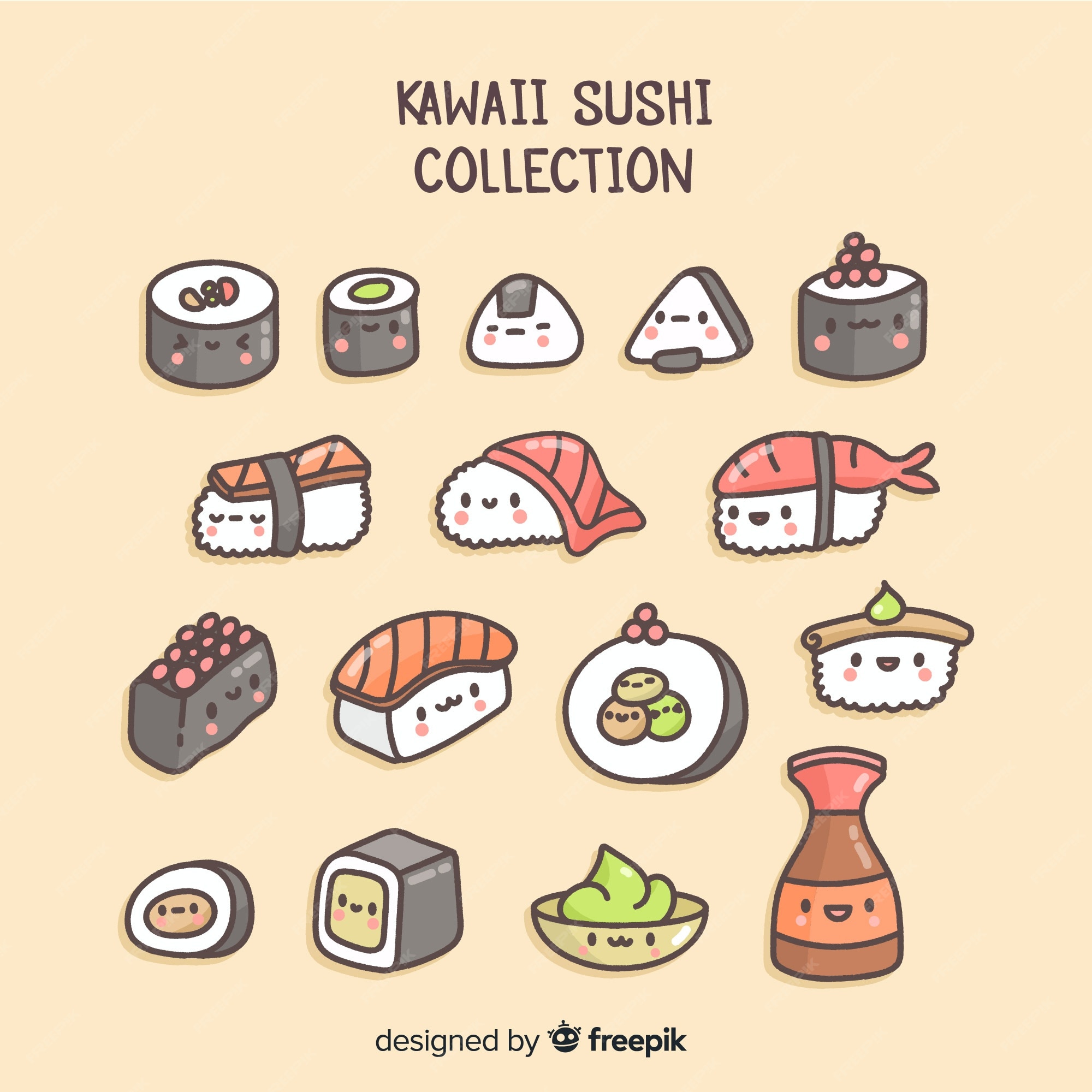 Sushi Kawaii Clipart Bundle Cute Sushi Clip Art Onigiri Nigiri Kawaii ...