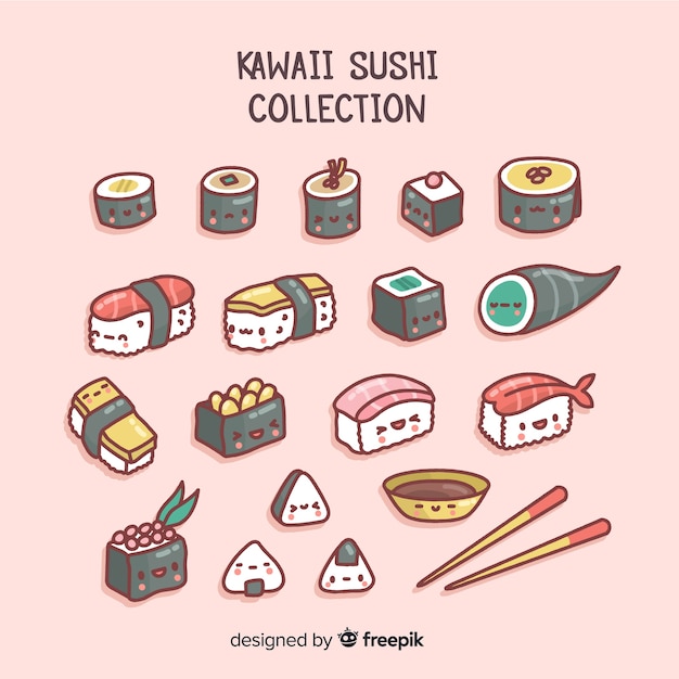 Vettore gratuito collezione di sushi kawaii