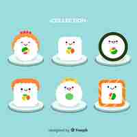 Free vector kawaii sushi pieces pack