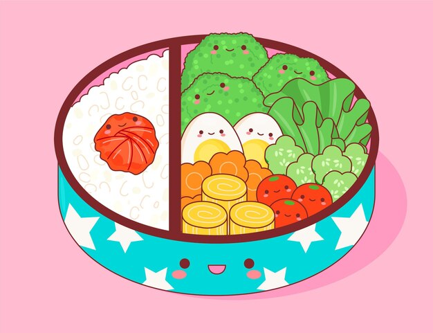 Kawaii umeboshi bento illustration