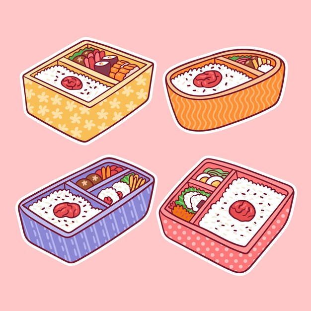 子供用お弁当イラストセット 無料のベクター