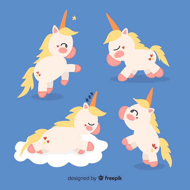 Free vector kawaii unicorn character collectio