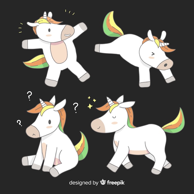 Free vector kawaii unicorn character collection