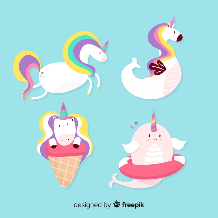 Free Vector kawaii unicorn character collection