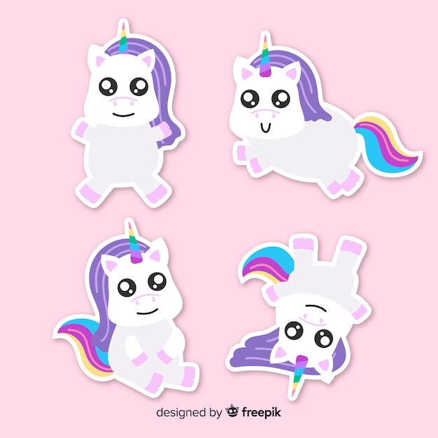 Free vector kawaii unicorn character collection