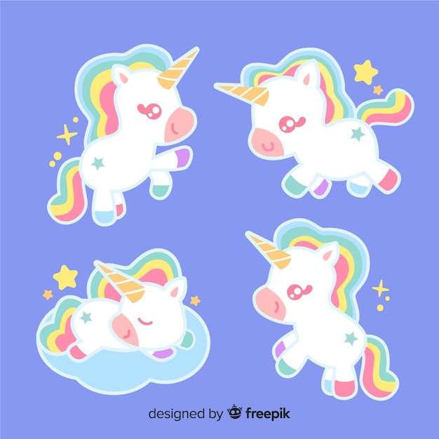 Vettore gratuito collezione di personaggi unicorno kawaii