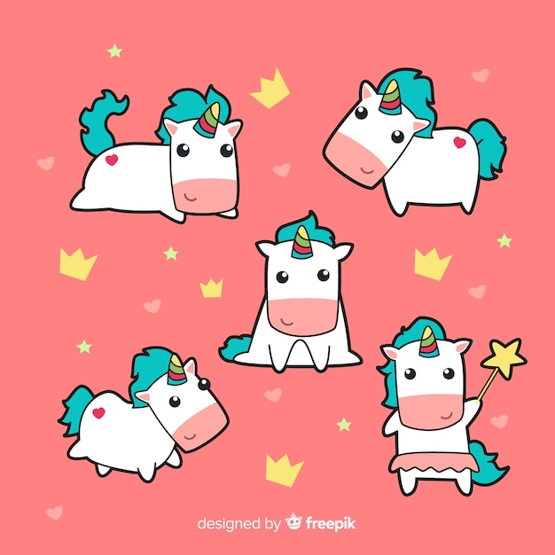 Free vector kawaii unicorn character collection