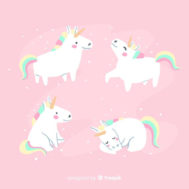 Collezione di personaggi unicorno kawaii