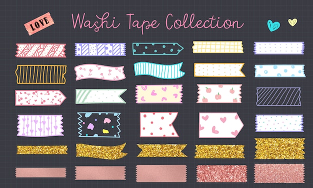 Vettore gratuito nastro washi kawaii disegnato a mano in colori pastello