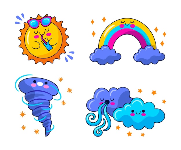 Kawaii weather stickers illustration