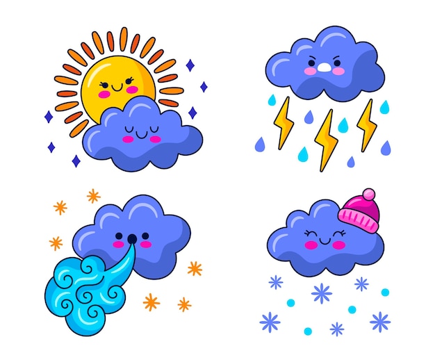 Kawaii weather stickers illustration