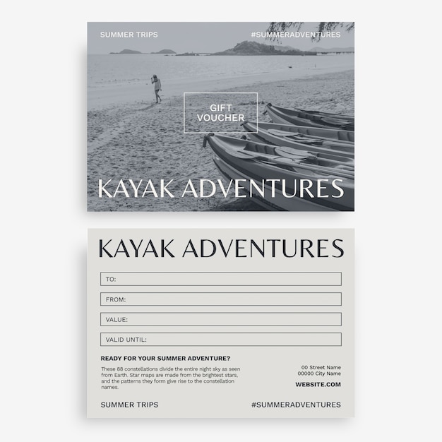 Kayak gift certificate template design