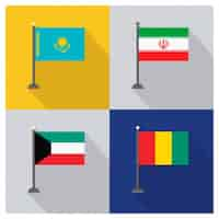 Vettore gratuito kazakistan iran kuwait e guinea bandiere