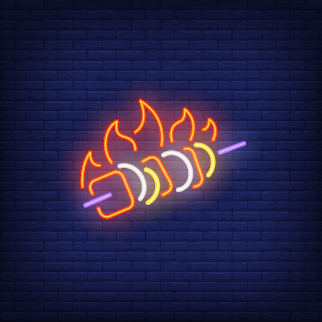 Vettore gratuito insegna al neon di kebab con le fiamme del fuoco
